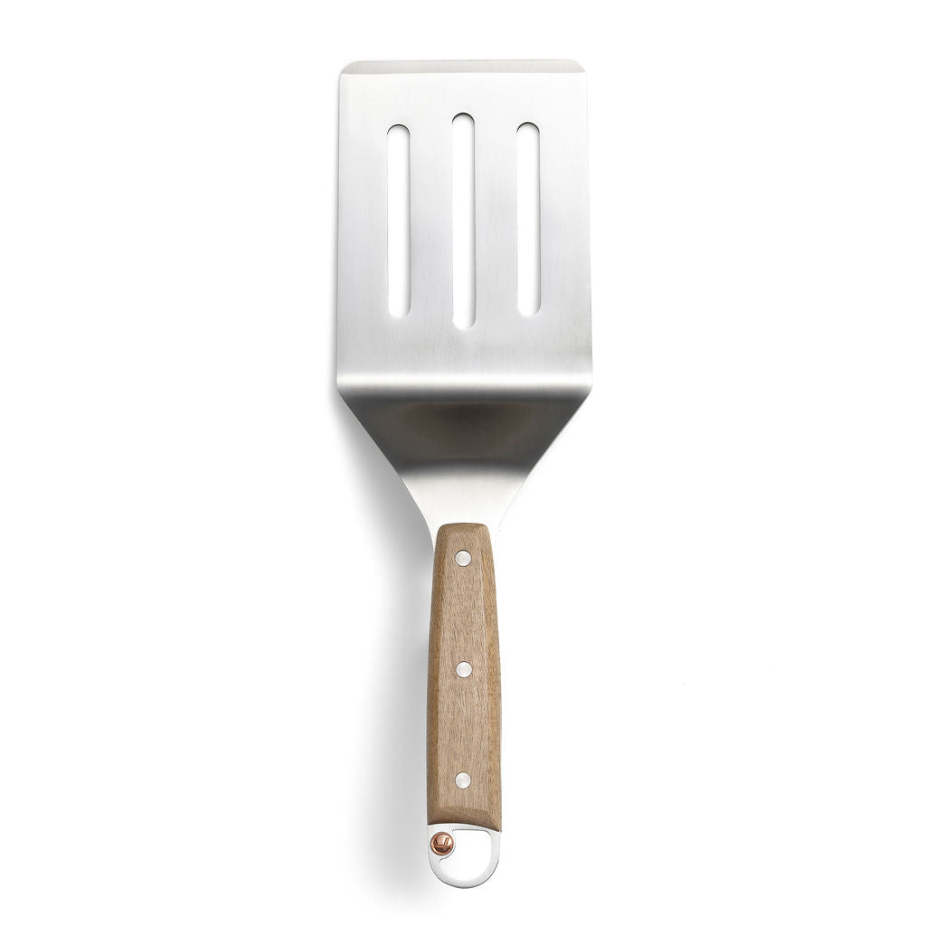 Outset Jackson Stainless Steel Slotted Grill Spatula, Acacia Wood Handle