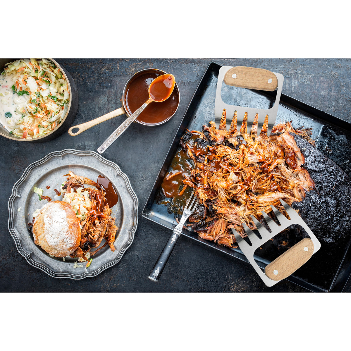 Outset Stainless Steel Meat Shredding Bear Claws With Acacia Wood