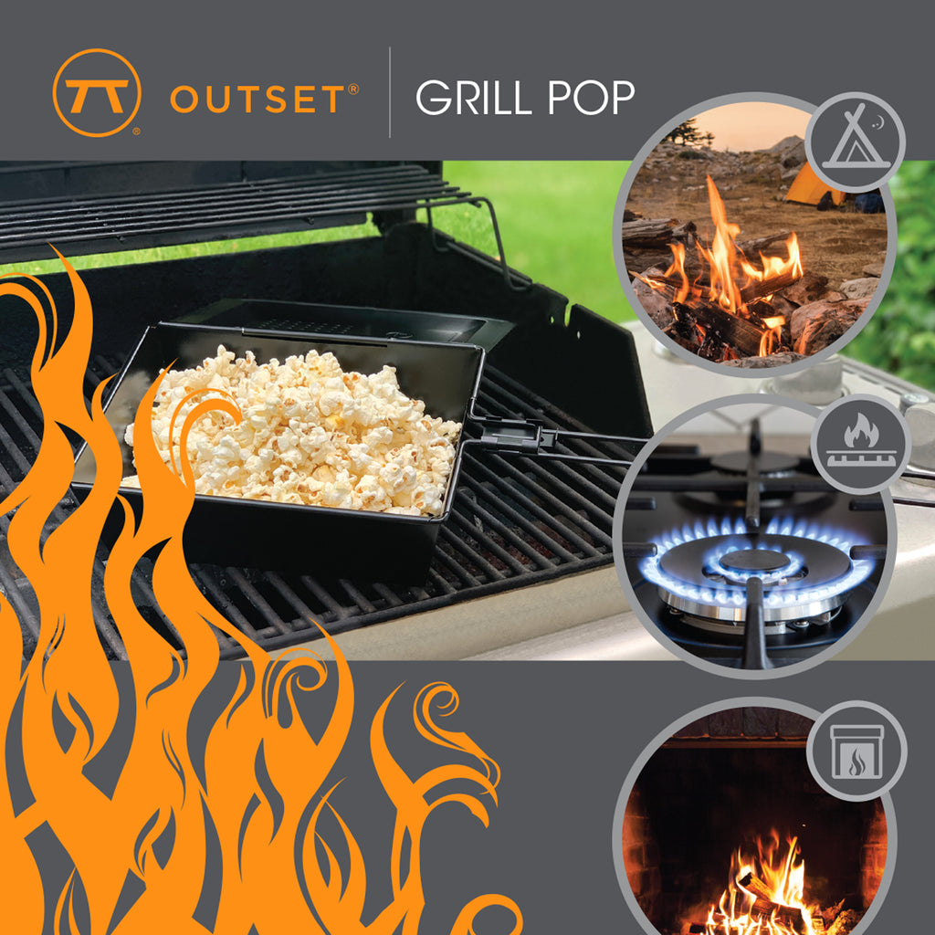 Outset Grill Pop, Non-Stick Popcorn Tray With Removable Handle