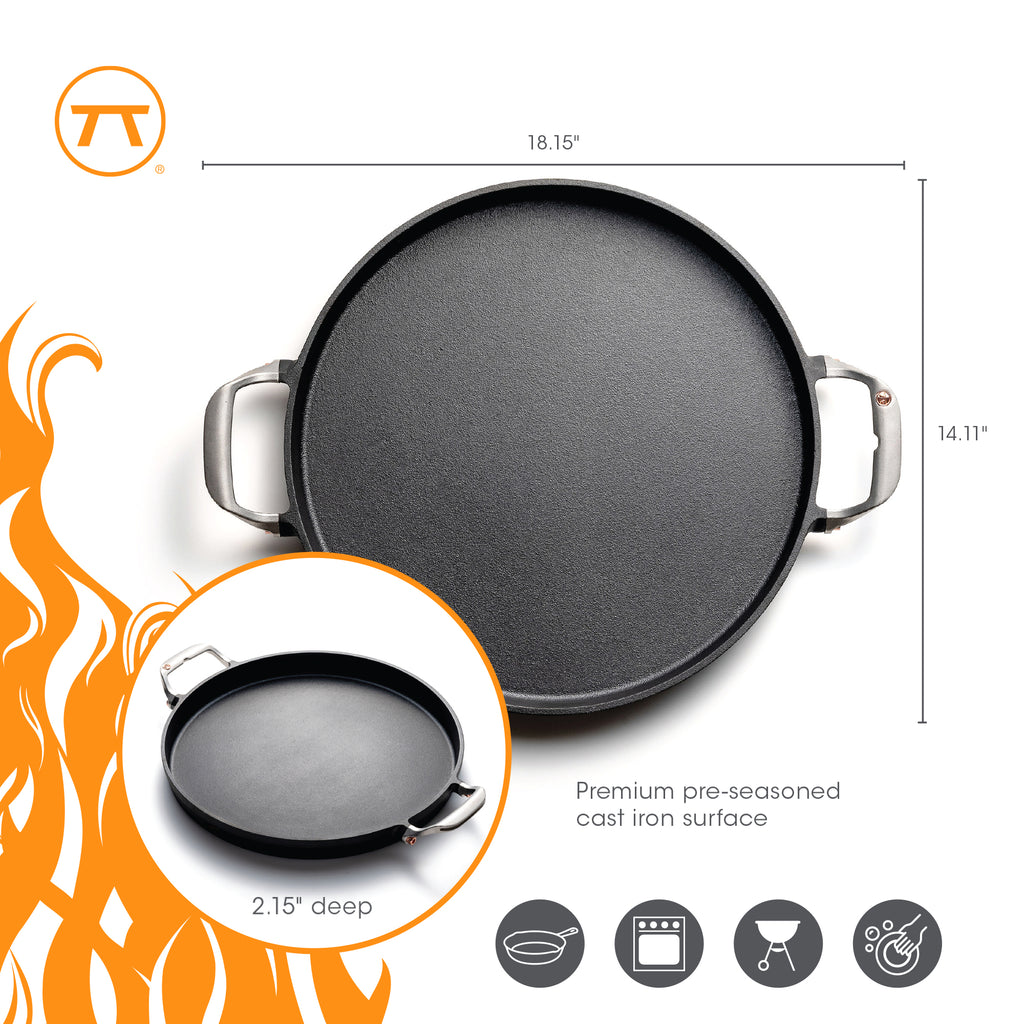 Outset Deep Dish Cast Iron Grill Pan For Pizza and Paella