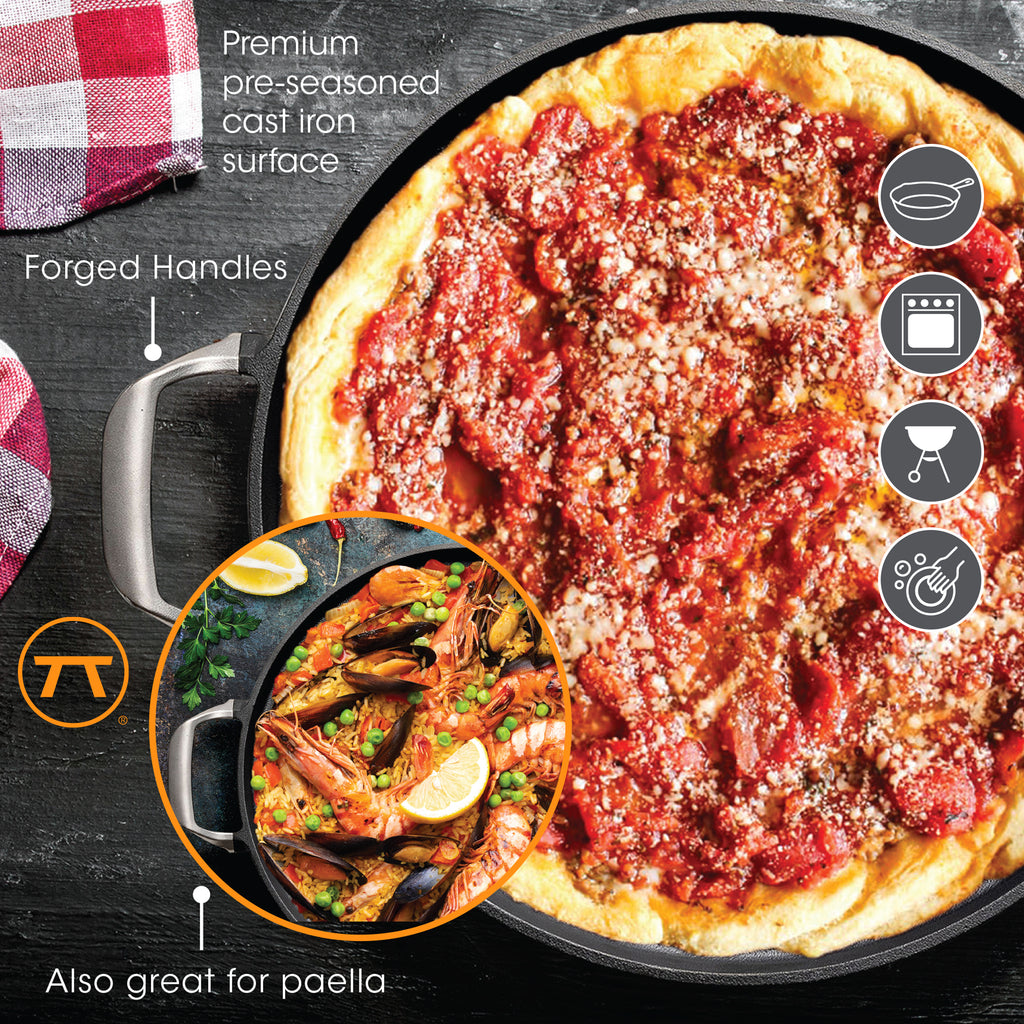 Outset Deep Dish Cast Iron Grill Pan For Pizza and Paella