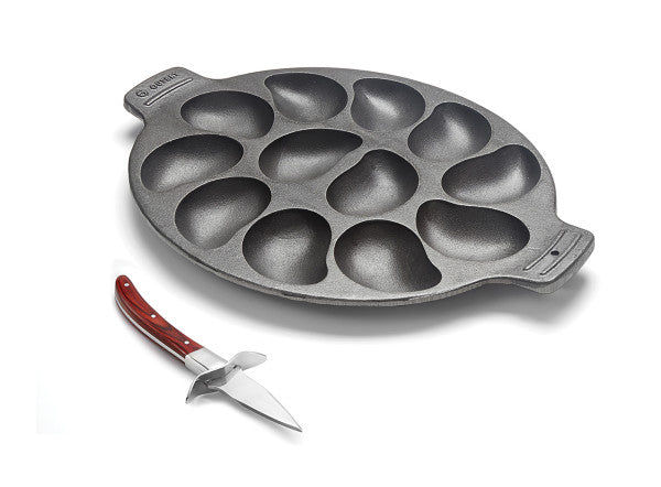 Oyster Lovers Cast Iron Grill Pan And Knife Set
