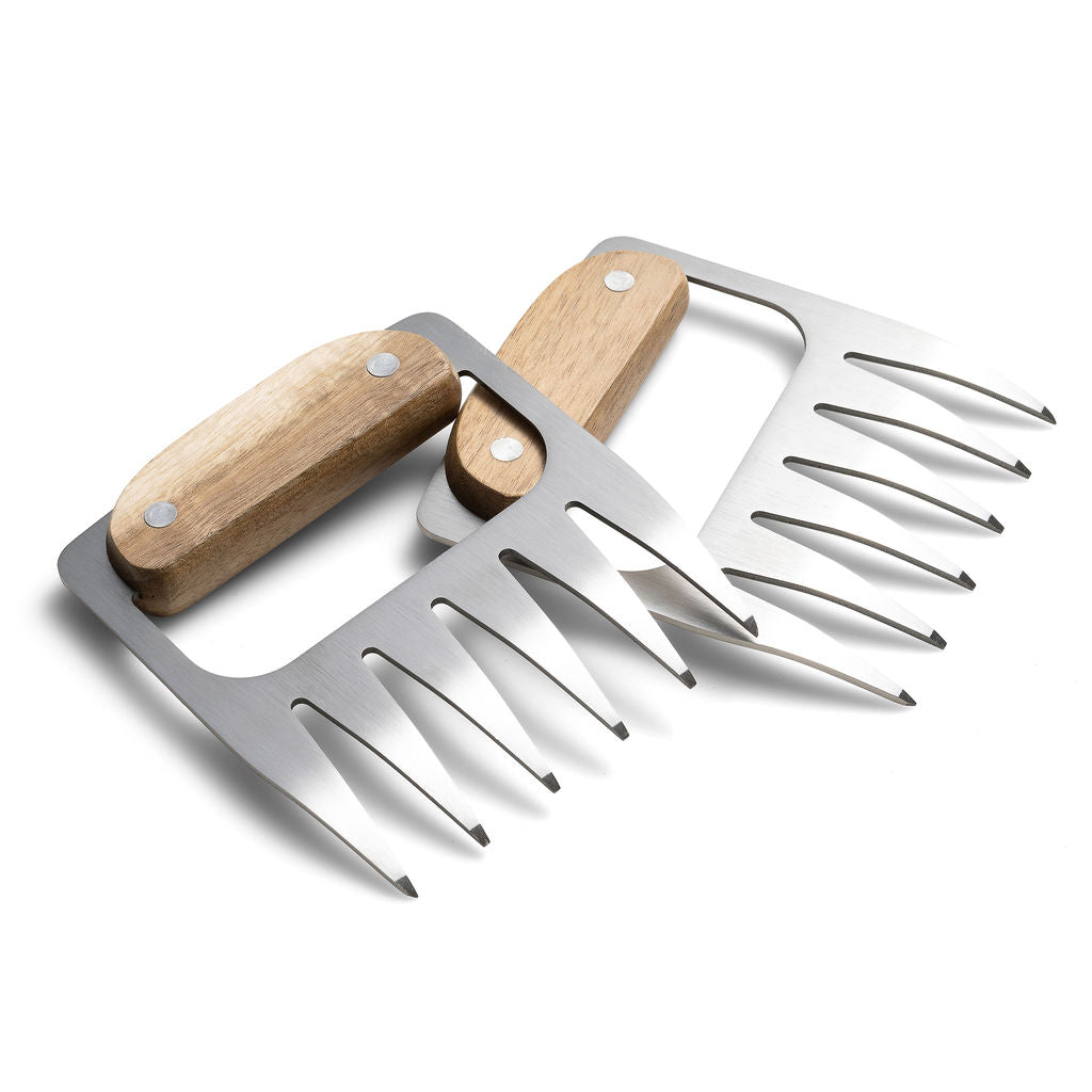 Outset Stainless Steel Meat Shredding Bear Claws With Acacia Wood Handles