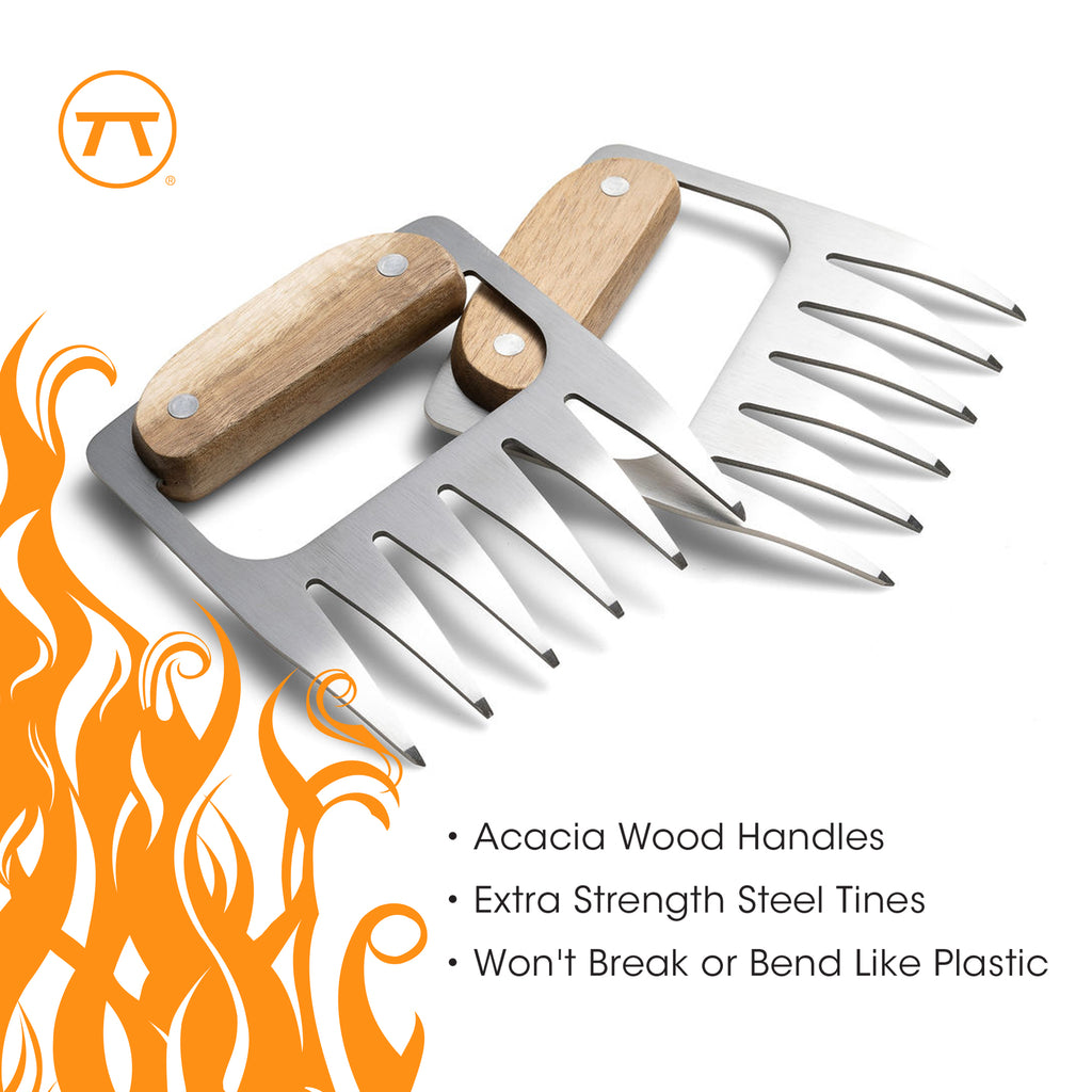 Outset Stainless Steel Meat Shredding Bear Claws With Acacia Wood Handles
