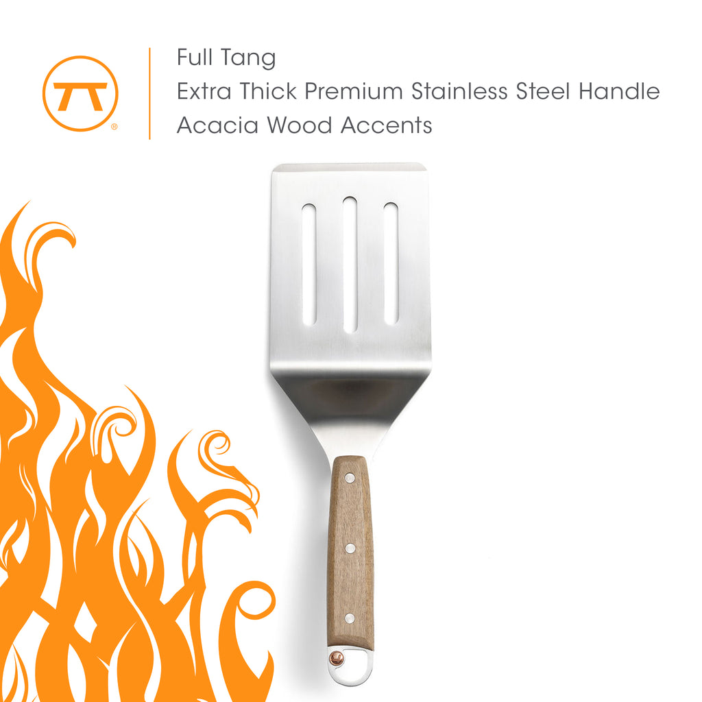 Outset Jackson Stainless Steel Slotted Grill Spatula, Acacia Wood Handle
