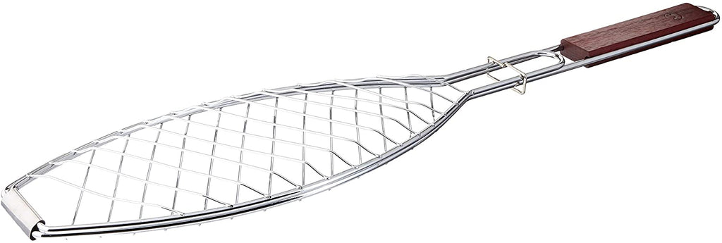 Outset Qc70 Fish Grill Basket And Skillet With Rosewood Handle