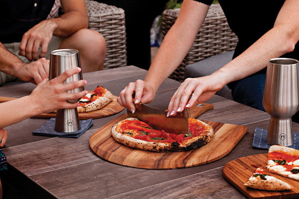 Stainless Steel Large Pizza Rocker With Acacia Handles and Protective Case