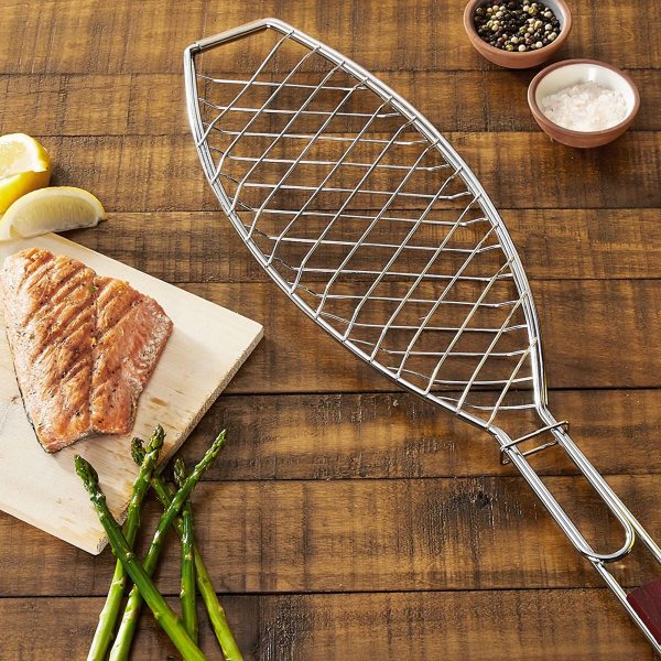 Fish Grill Basket With Rosewood Handle